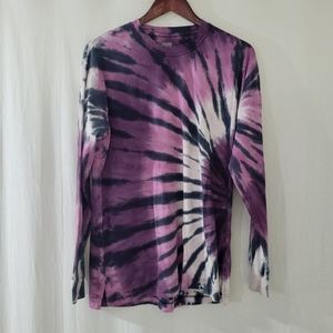 PINK Victorias Secret Purple/Black/White Tie-Dye Long Sleeve Shirt Size L